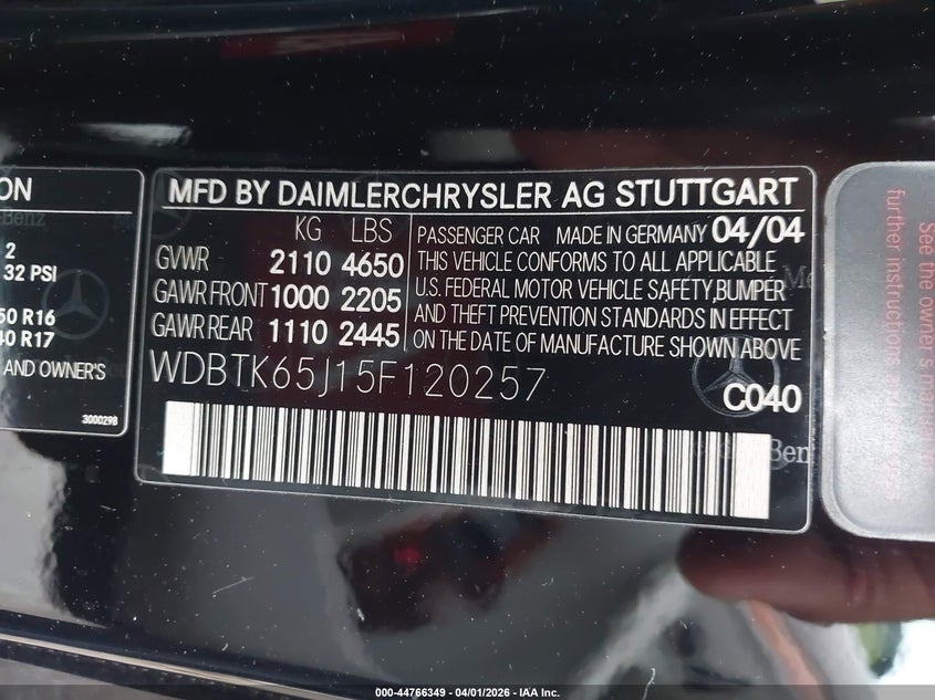 2005 Mercedes-Benz Clk 320 VIN: WDBTK65J15F120257 Lot: 44766349