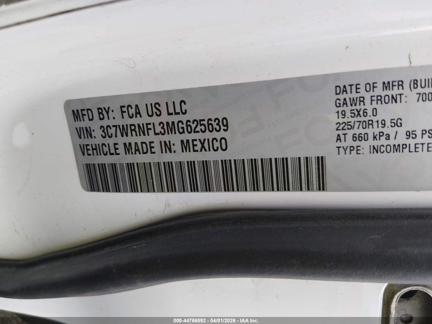2021 Ram 5500 Chassis Tradesman/Slt/Laramie/Limited VIN: 3C7WRNFL3MG625639 Lot: 44766592
