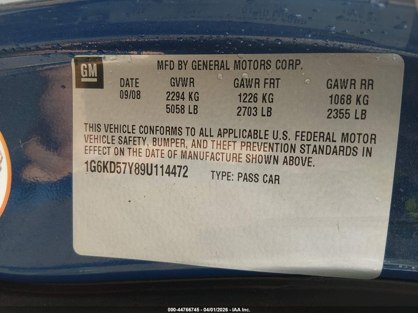 2009 Cadillac Dts 1Sc VIN: 1G6KD57Y89U114472 Lot: 44766745