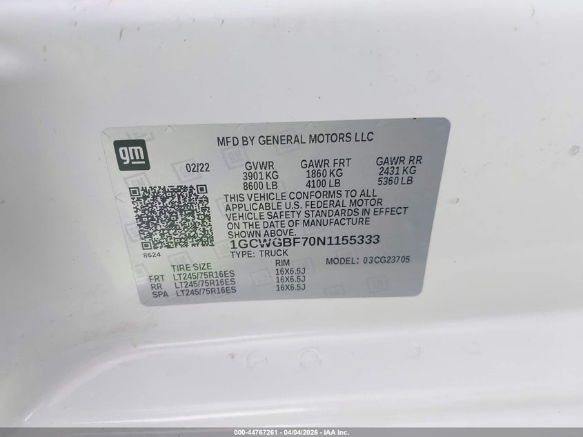 2022 Chevrolet Express Cargo Rwd 2500 Extended Wheelbase Wt