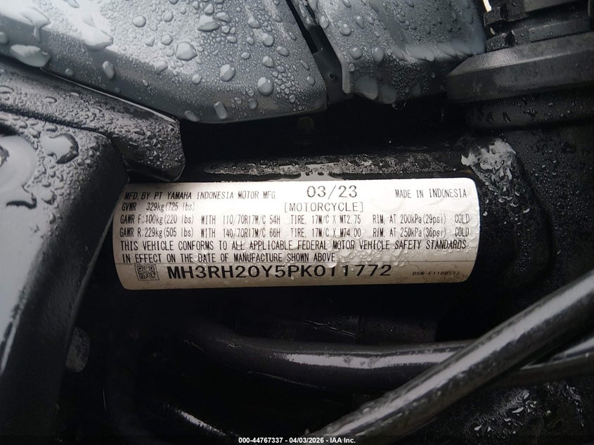 2023 Yamaha Mt-03 VIN: MH3RH20Y5PK011772 Lot: 44767337