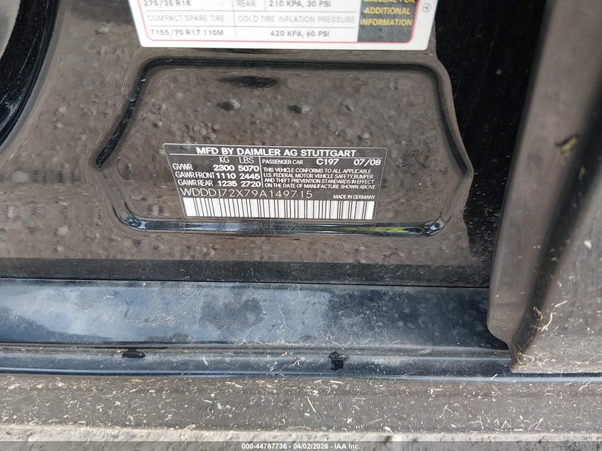 2009 Mercedes-Benz Cls 550 VIN: WDDDJ72X79A149715 Lot: 44767736