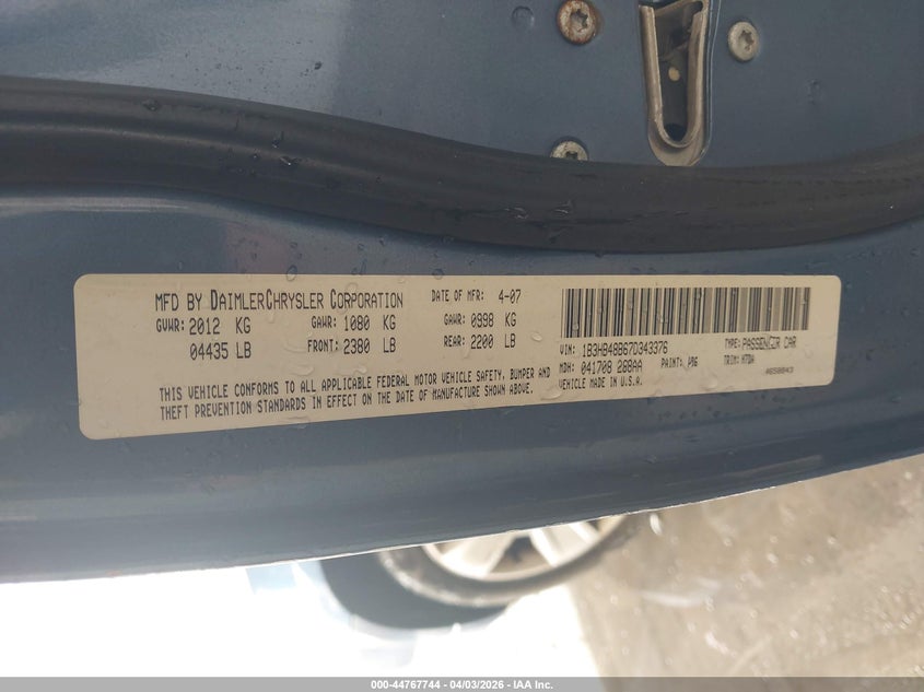 2007 Dodge Caliber Sxt VIN: 1B3HB48B67D343376 Lot: 44767744