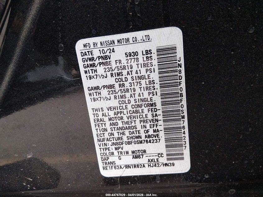 2025 Nissan Ariya Evolve+ VIN: JN8DF0BF0SM764237 Lot: 44767829