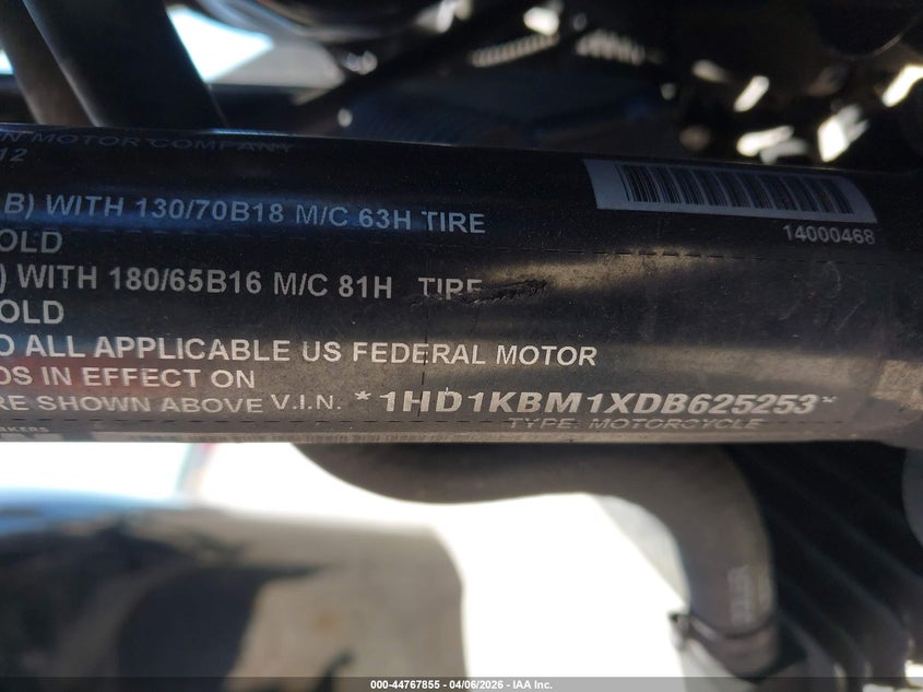 2013 Harley-Davidson Flhx Street Glide VIN: 1HD1KBM1XDB625253 Lot: 44767855