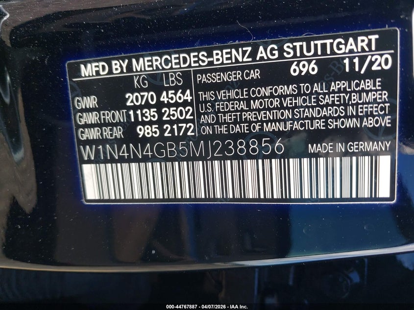 2021 Mercedes-Benz Gla 250 VIN: W1N4N4GB5MJ238856 Lot: 44767887