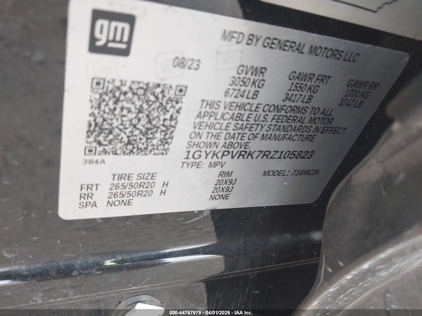 2024 Cadillac Lyriq Sport W/1Sj VIN: 1GYKPVRK7RZ105823 Lot: 44767979