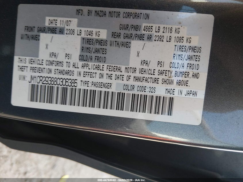 2008 Mazda Mazda5 Sport VIN: JM1CR293880306385 Lot: 44768040