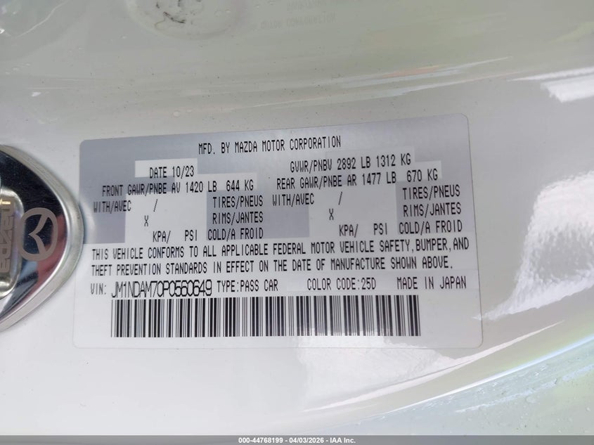 2023 Mazda Mx-5 Miata Rf Grand Touring VIN: JM1NDAM70P0560649 Lot: 44768199