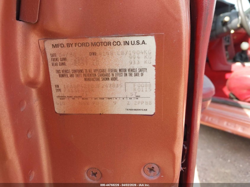 1988 Ford Mustang Gt VIN: 1FABP42E0JF247835 Lot: 44768226