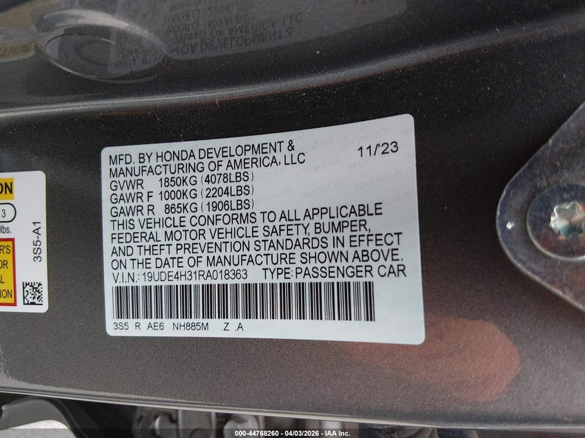 2024 Acura Integra A-Spec VIN: 19UDE4H31RA018363 Lot: 44768260