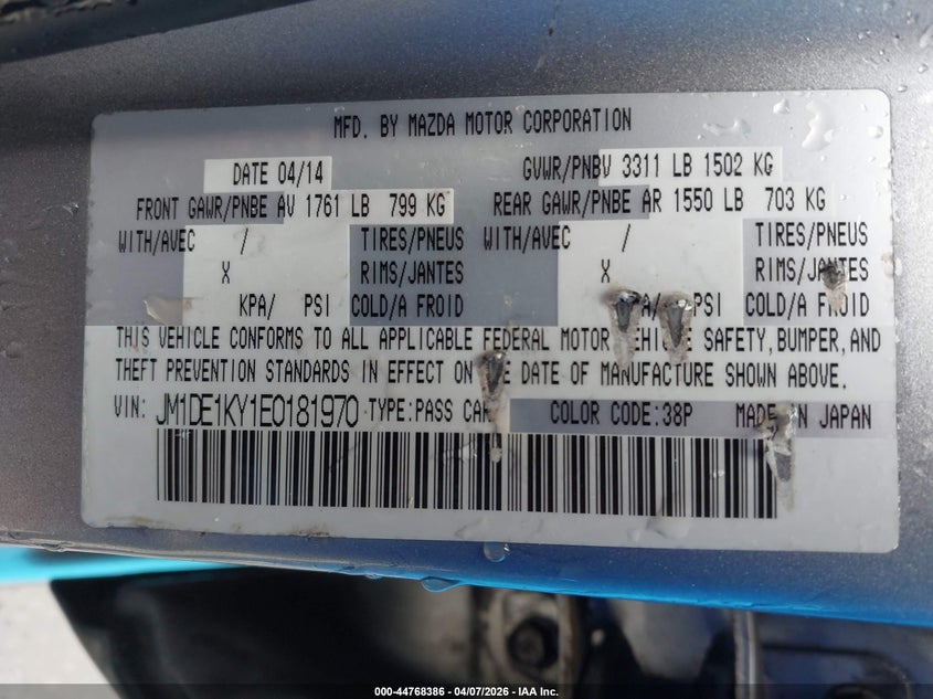 2014 Mazda Mazda2 Sport VIN: JM1DE1KY1E0181970 Lot: 44768386