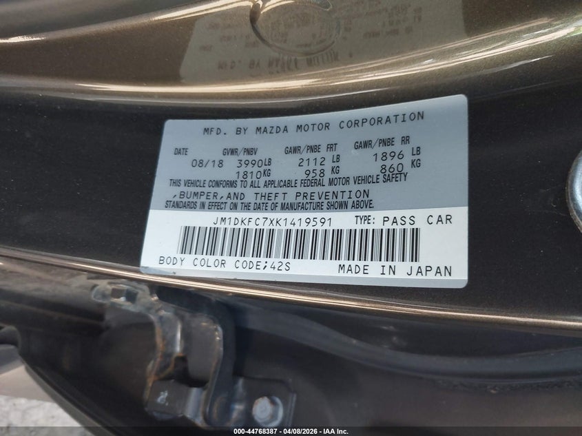 2019 Mazda Cx-3 Touring VIN: JM1DKFC7XK1419591 Lot: 44768387