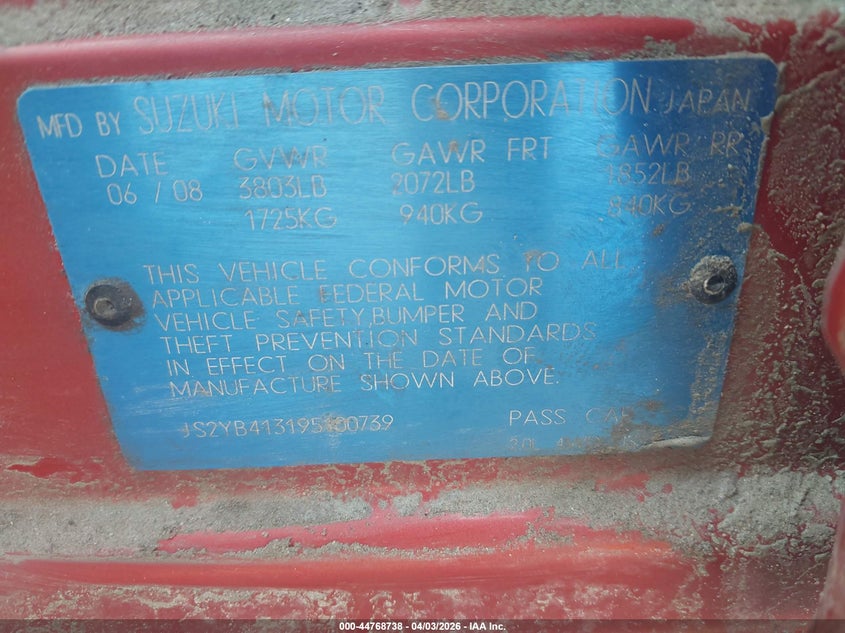 2009 Suzuki Sx4 Technology VIN: JS2YB413195100739 Lot: 44768738
