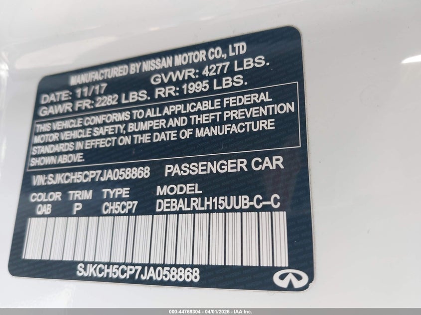 2018 Infiniti Qx30 Premium VIN: SJKCH5CP7JA058868 Lot: 44769304