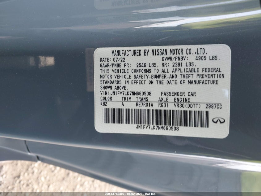 2022 Infiniti Q60 Red Sport 400 VIN: JN1FV7LK7NM660508 Lot: 44769307