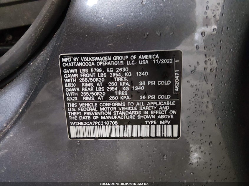 2023 Volkswagen Atlas Cross Sport 3.6L V6 Se W/Technology VIN: 1V2HE2CA7PC210705 Lot: 44769373