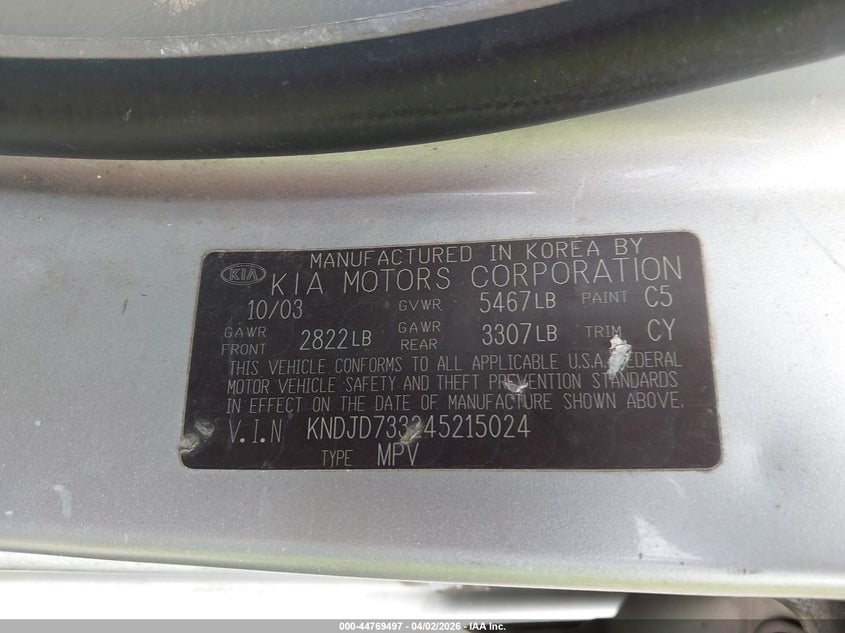 2004 Kia Sorento Ex/Lx VIN: KNDJD733245215024 Lot: 44769497