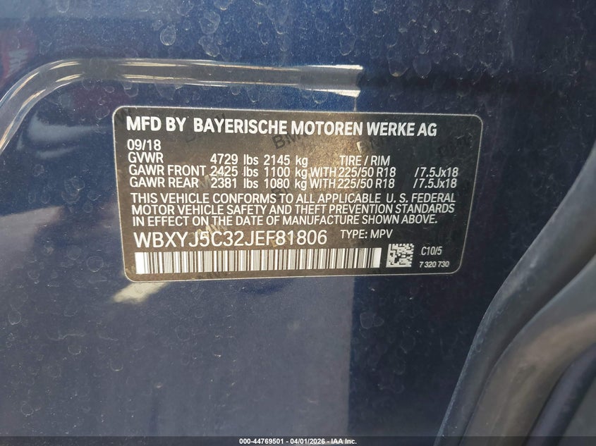 2018 BMW X2 xDrive28I VIN: WBXYJ5C32JEF81806 Lot: 44769501