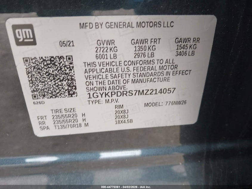 2021 Cadillac Xt6 Awd Premium Luxury VIN: 1GYKPDRS7MZ214057 Lot: 44770361