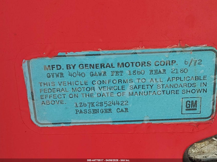 1972 Chevrolet Corvette VIN: 1Z67K2S524422 Lot: 44770517