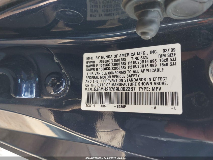 2009 Honda Element Ex VIN: 5J6YH28769L002267 Lot: 44770839