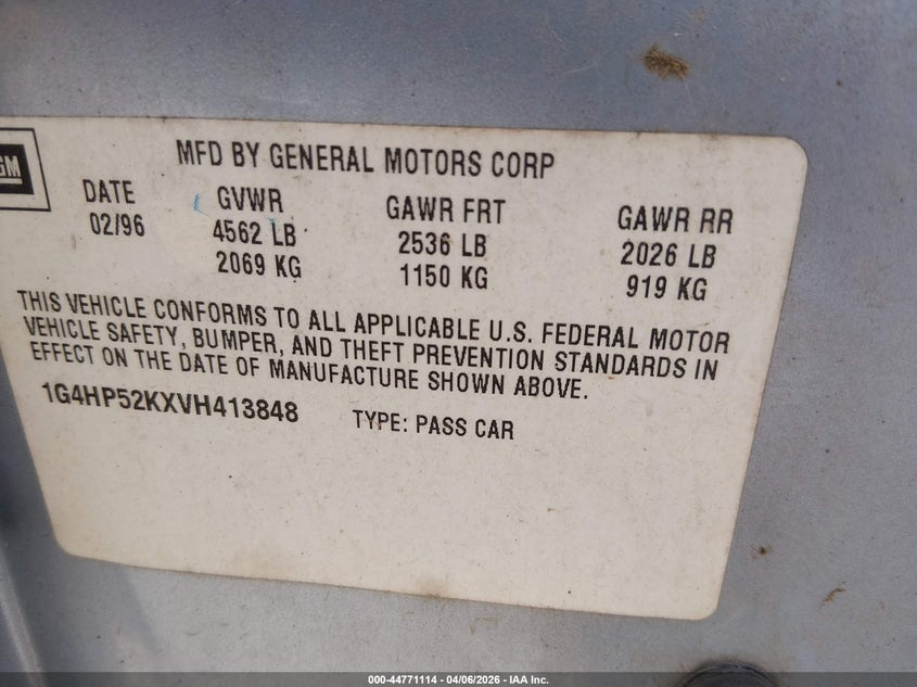 1997 Buick Lesabre Custom VIN: 1G4HP52KXVH413848 Lot: 44771114