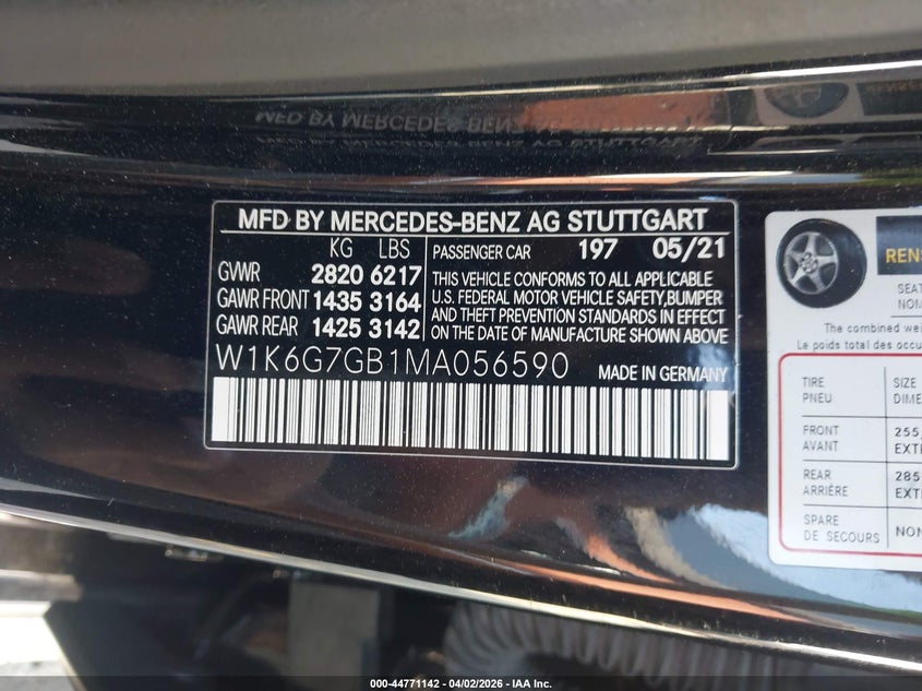 2021 Mercedes-Benz S 580 4Matic VIN: W1K6G7GB1MA056590 Lot: 44771142