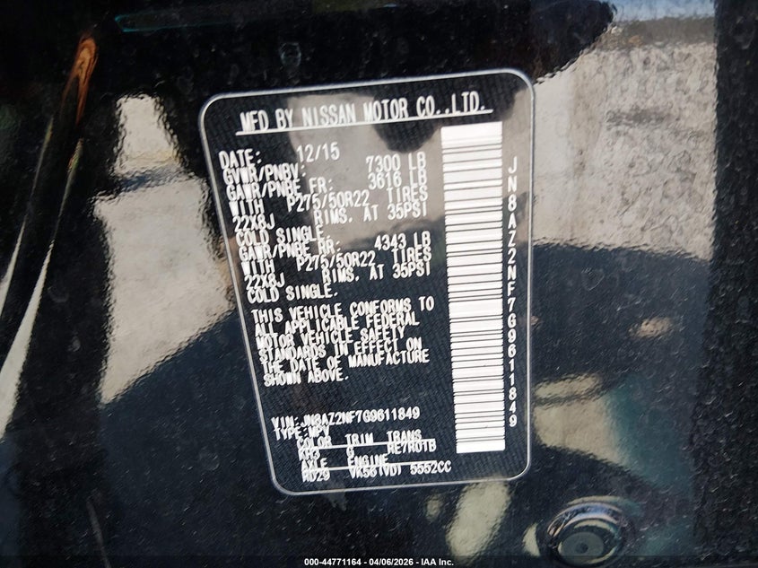 2016 Infiniti Qx80 VIN: JN8AZ2NF7G9611849 Lot: 44771164