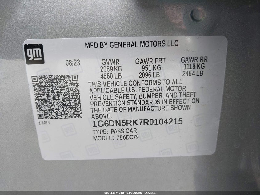 2024 Cadillac Ct5 Premium Luxury VIN: 1G6DN5RK7R0104215 Lot: 44771213