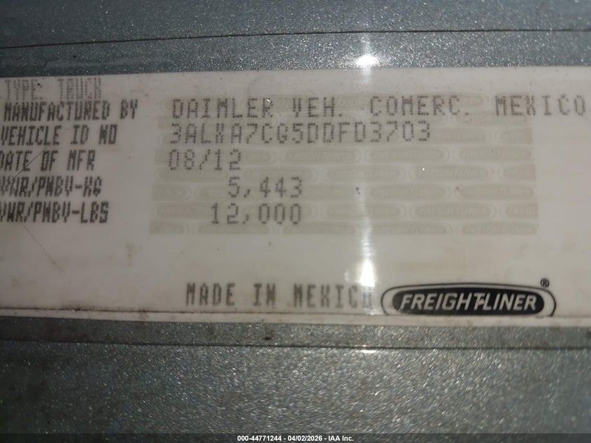 2013 OTHER FREIGHTLINER CONVENTIONAL COLUMBIA INDUSTRIAL N/A