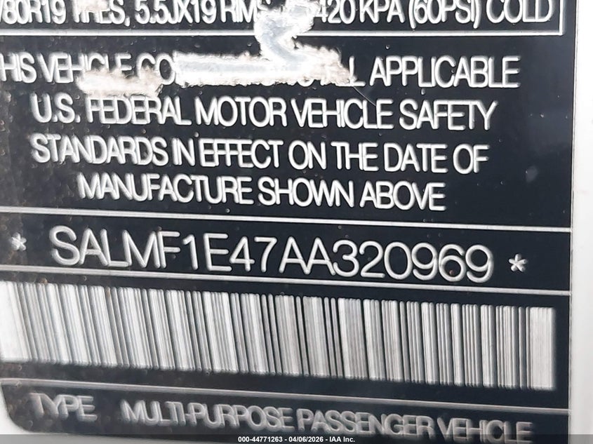 2010 Land Rover Range Rover Supercharged VIN: SALMF1E47AA320969 Lot: 44771263