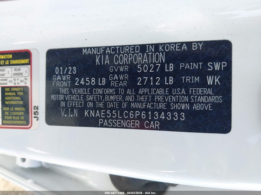 2023 Kia Stinger Gt2 VIN: KNAE55LC6P6134333 Lot: 44771406