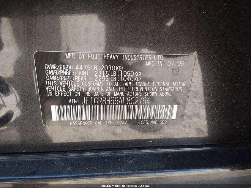 2010 Subaru Impreza Wrx Sti Special Edition VIN: JF1GR8H66AL802764 Lot: 44771409