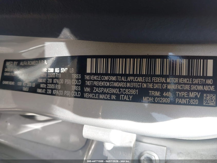 2020 Alfa Romeo Stelvio Ti Awd VIN: ZASPAKBN0L7C82661 Lot: 44771558