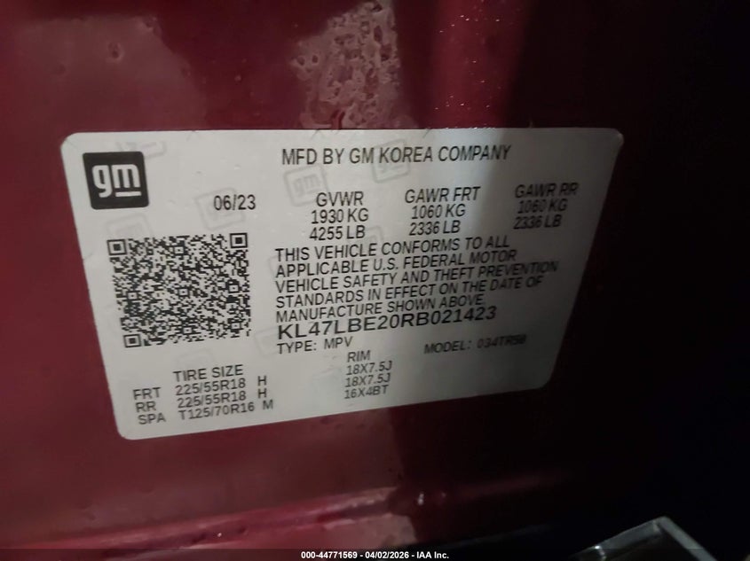 2024 Buick Envista Sport Touring Fwd VIN: KL47LBE20RB021423 Lot: 44771569