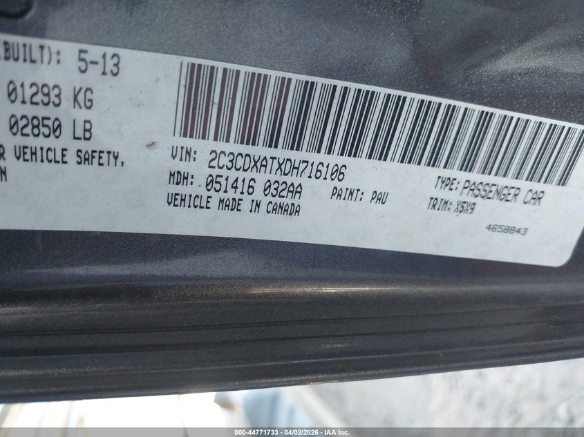 2013 Dodge Charger Police VIN: 2C3CDXATXDH716106 Lot: 44771733