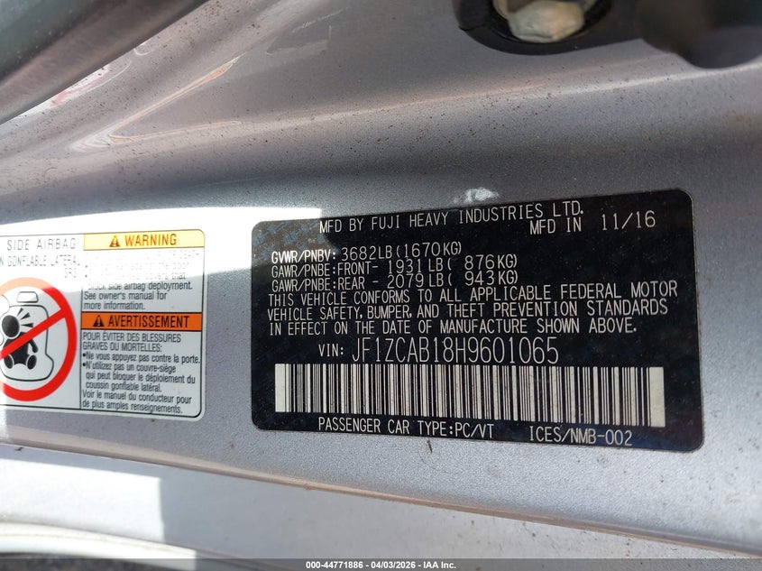 2017 Subaru Brz Premium VIN: JF1ZCAB18H9601065 Lot: 44771886