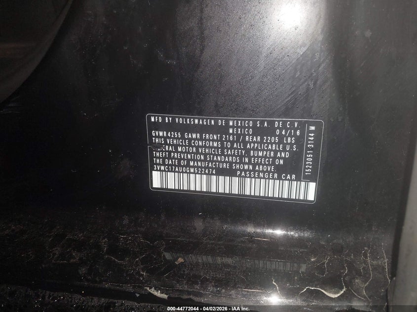 2016 Volkswagen Golf Sportwagen Tsi Limited Edition VIN: 3VWC17AU0GM522474 Lot: 44772044