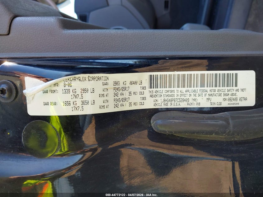 2007 Jeep Commander Sport VIN: 1J8HG48P87C528409 Lot: 44772122