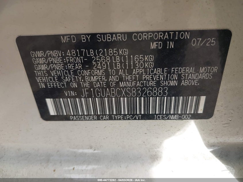 2025 SUBARU IMPREZA HATCHBACK 2.0L H-4 DI, DOHC, VVT, 152HP