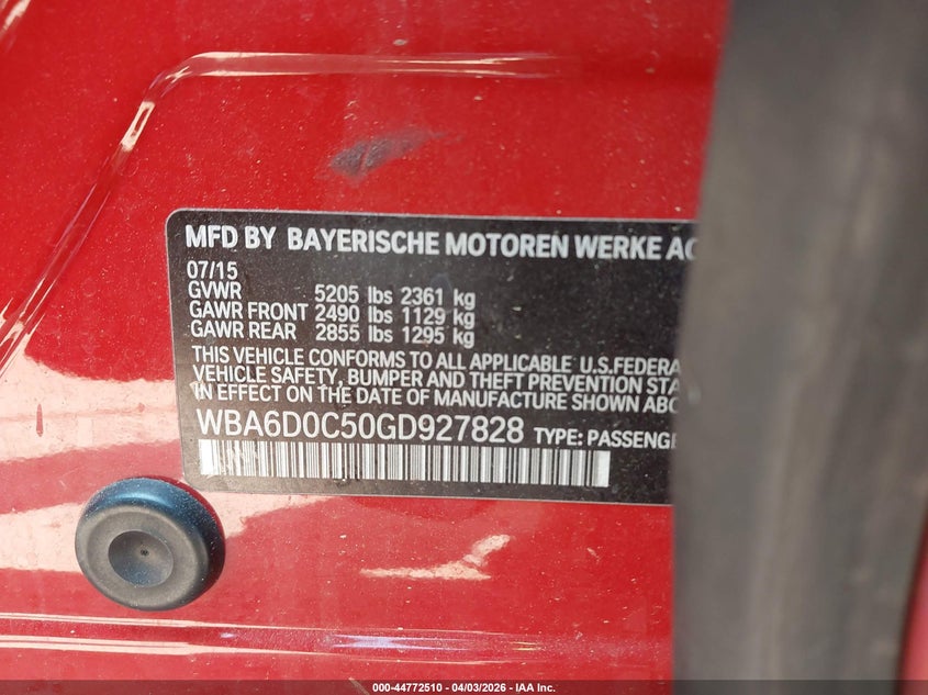 2016 BMW 640I Gran Coupe VIN: WBA6D0C50GD927828 Lot: 44772510