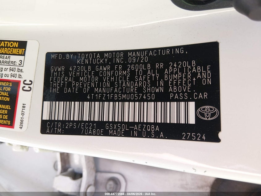 2021 Toyota Avalon Trd VIN: 4T1FZ1FB5MU057450 Lot: 44772566