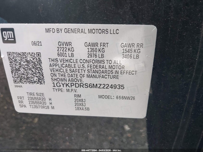 2021 Cadillac Xt6 Awd Premium Luxury VIN: 1GYKPDRS6MZ224935 Lot: 44772594