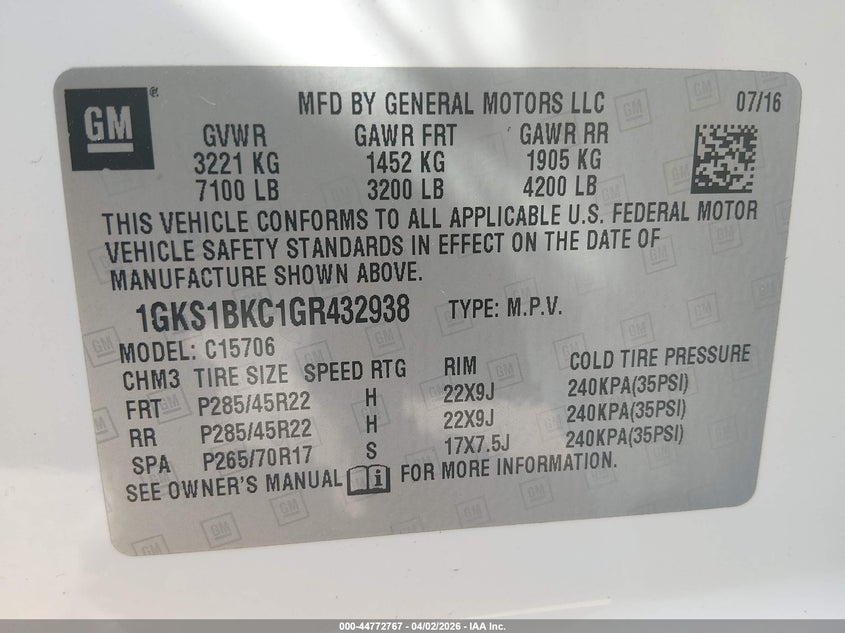 2016 GMC YUKON SPORT UTILITY VEHICLE 5.3L V-8 DI, VVT, 355HP