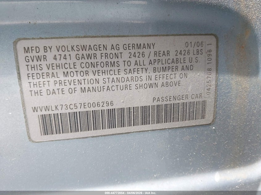 2007 Volkswagen Passat 2.0T VIN: WVWLK73C57E006296 Lot: 44772854