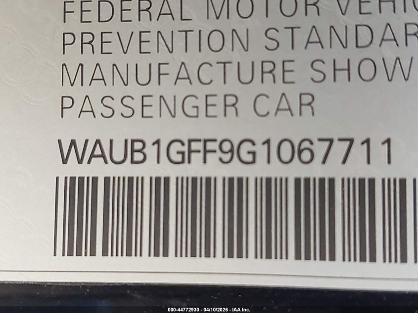 2016 Audi S3 2.0T Premium Plus VIN: WAUB1GFF9G1067711 Lot: 44772930