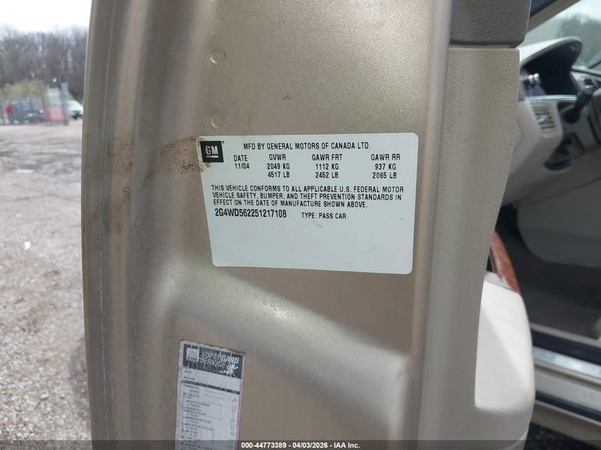 2005 Buick Lacrosse Cxl VIN: 2G4WD562251217108 Lot: 44773389