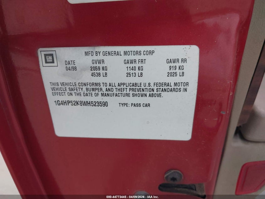 1998 Buick Lesabre Custom VIN: 1G4HP52K8WH523590 Lot: 44773445