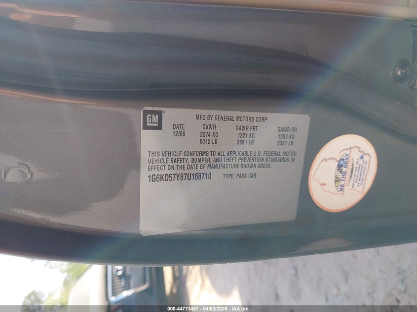 2007 Cadillac Dts Luxury I VIN: 1G6KD57Y87U168710 Lot: 44773487